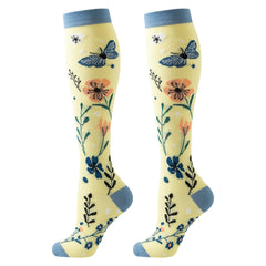 6 Pack Compression Socks — Floral & Butterfly Design, Knee-High Support for Sports & Nurses