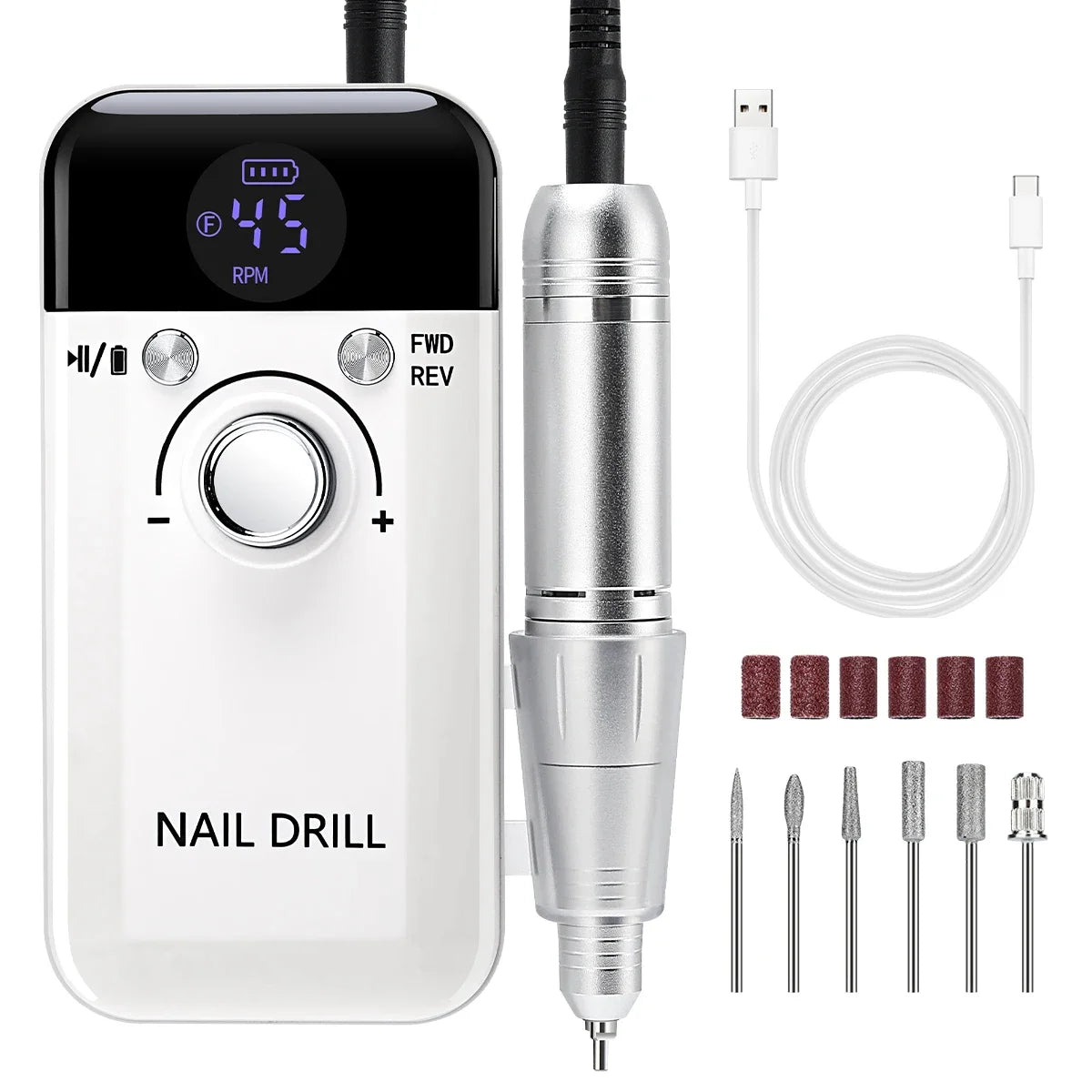 Professional 45,000 RPM Brushless Electric Nail Drill – High Torque Rechargeable Portable Manicure Station