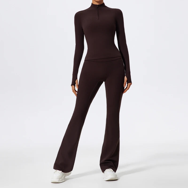 Women's Long Sleeve Workout Suit | Quick-Dry Gym Bra & Short Tracksuit Running Yoga Clothes Set
