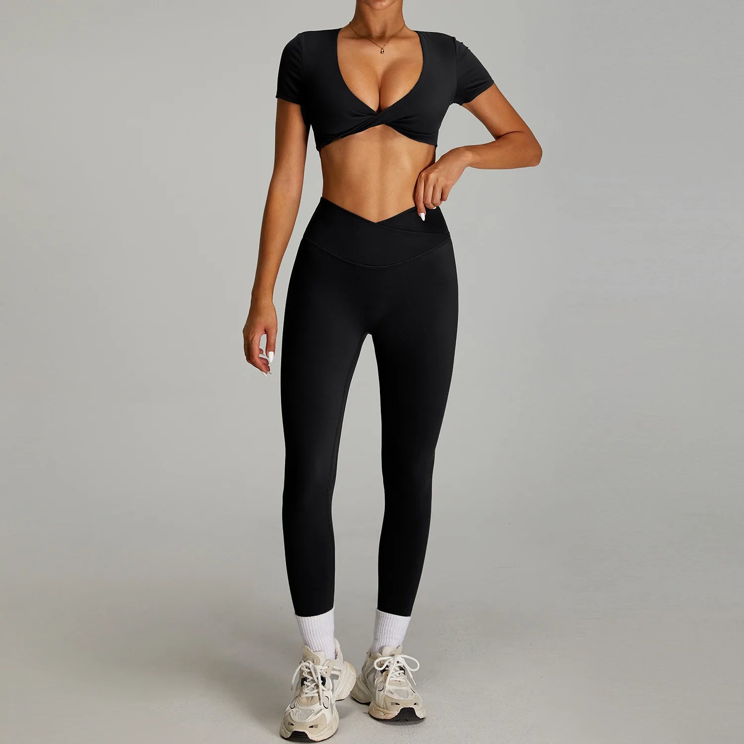 Women's 2-Piece Short Sleeve Yoga Suit | Quick-Dry Gym Tracksuit Running Workout Sports Set
