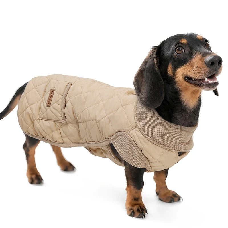 Diamond Quilted Dog Coat for Dachshunds – Water-Repellent Windproof Jacket for Short-Leg Breeds