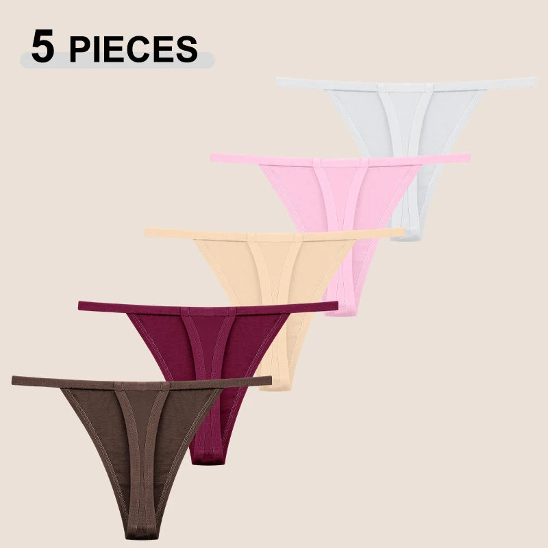 Cotton T-Back Thongs 5-Pack | Seamless Solid Colour Breathable Soft Women's Underwear