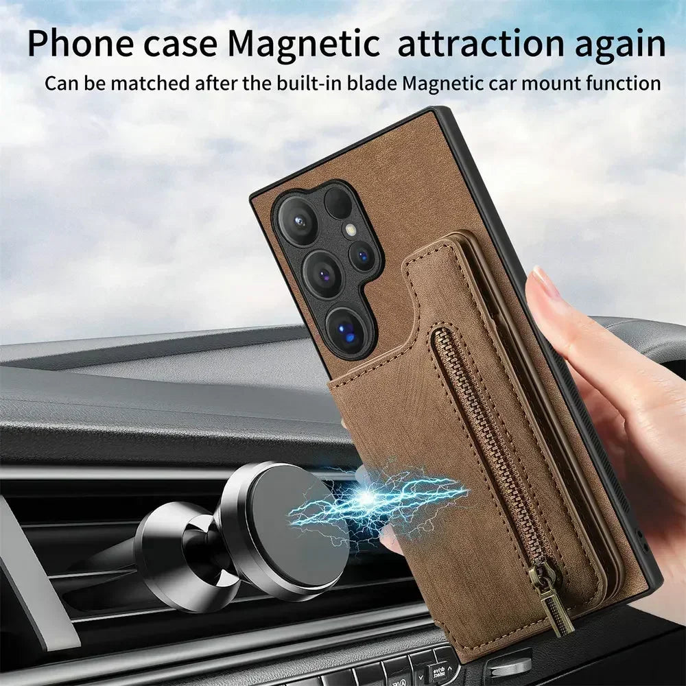 Zipper Leather Magnetic Wallet Case – Samsung Galaxy S25 Series - Phone Cases & Covers