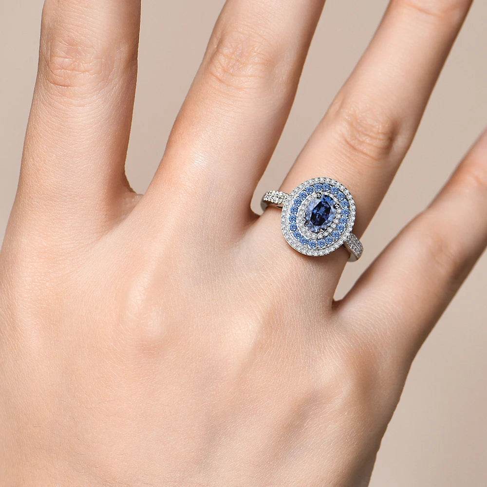 1ct Blue Oval Moissanite Ring - SnaggIt