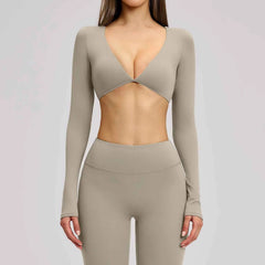 Women's Long Sleeve Crop Sports Top | Exposed Navel Quick-Dry Gym Yoga Running Fitness Wear