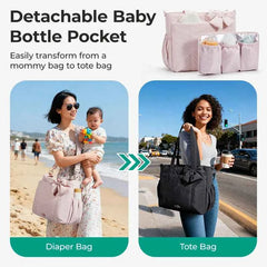 Multifunctional Diaper Bag – Large Capacity Mommy Handbag with Changing Mat & Stroller Organiser