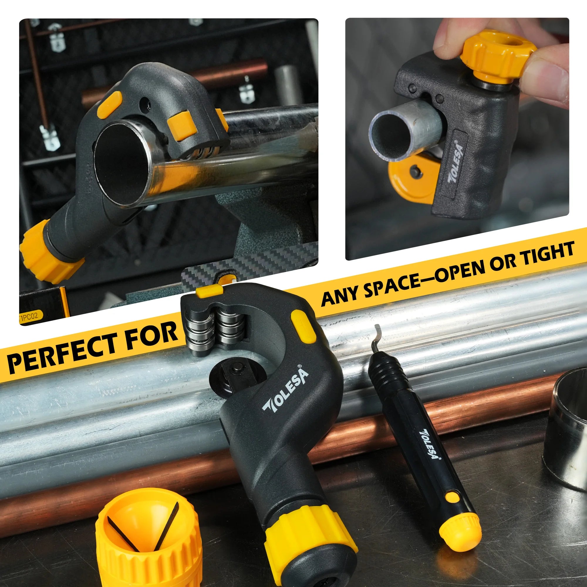 4-piece pipe cutter set with mini cutter, deburring tool and reamer – image 5