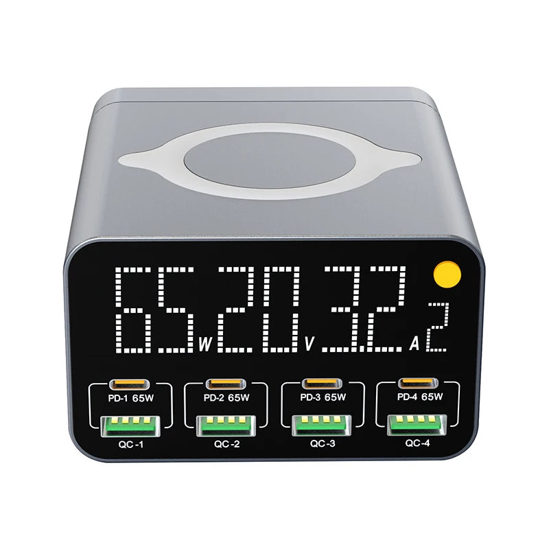 80W/120W 8-Port Charging Station | Digital Display USB-C Wireless Charger PD QC3.0 for Laptop Tablet Phone