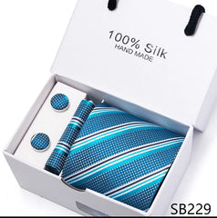 Solid Colour Necktie with Matching Handkerchief & Cufflinks - SB229 - Others In Fashion