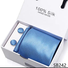 Solid Colour Necktie with Matching Handkerchief & Cufflinks - SB242 - Others In Fashion