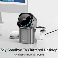 Qi2 Auto-rotate Touch Magnetic 3 in 1 Wireless Charger for IPhone Phones, Watch & AirPods by Snagg A Charging Station