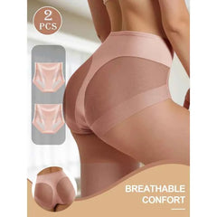 High Waist Seamless Briefs 2-Pack | Contrast Mesh Breathable Soft Women's Underwear