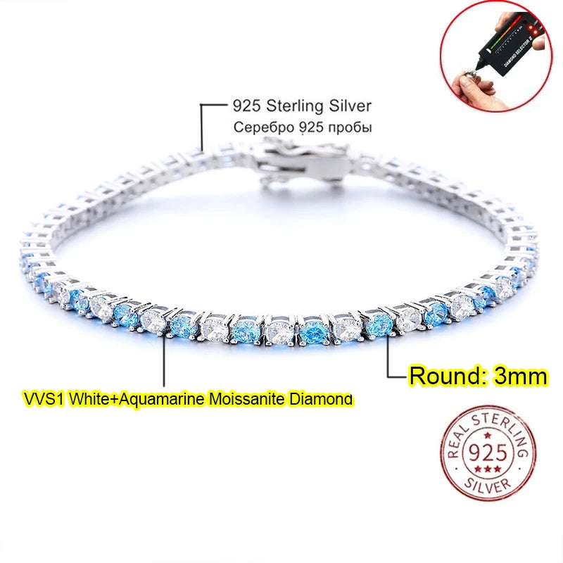 3.0mm D Color VVS1 Moissanite Tennis Bracelet - 3mm / 16cm / 925 Silvery - Bracelets