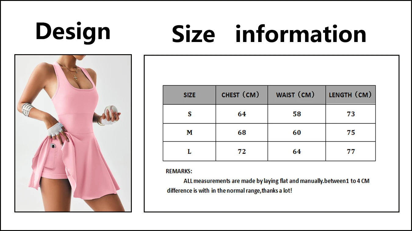 Women's Tennis Dress | One-Piece Slim Fit Golf Badminton Sports Yoga Suit with Chest Cushion