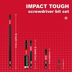 Pozidriv #2 PZ2 Impact Tough Screwdriver Bit Set – S2 Alloy Steel 1"/2"/3"/6" with Storage Organizer