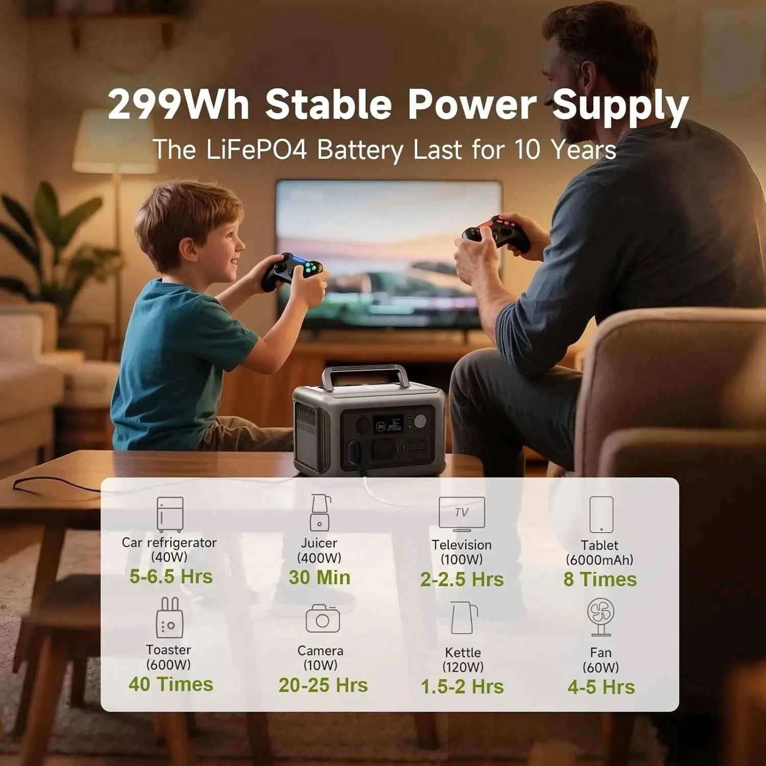 299Wh LiFePO4 portable power station – image 2