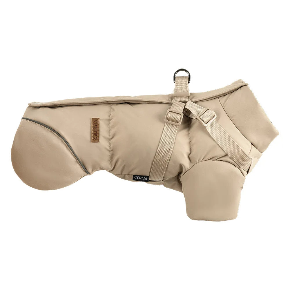Dog Puffer Jacket with Built-In Harness – Waterproof Winter Snow Coat for Small Dogs