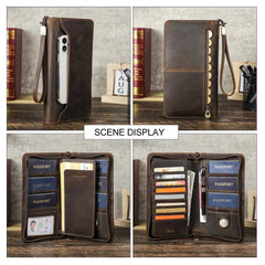 Genuine Leather Family Passport Wallet with AirTag Slot – Boarding Pass, Card & Pen Holder
