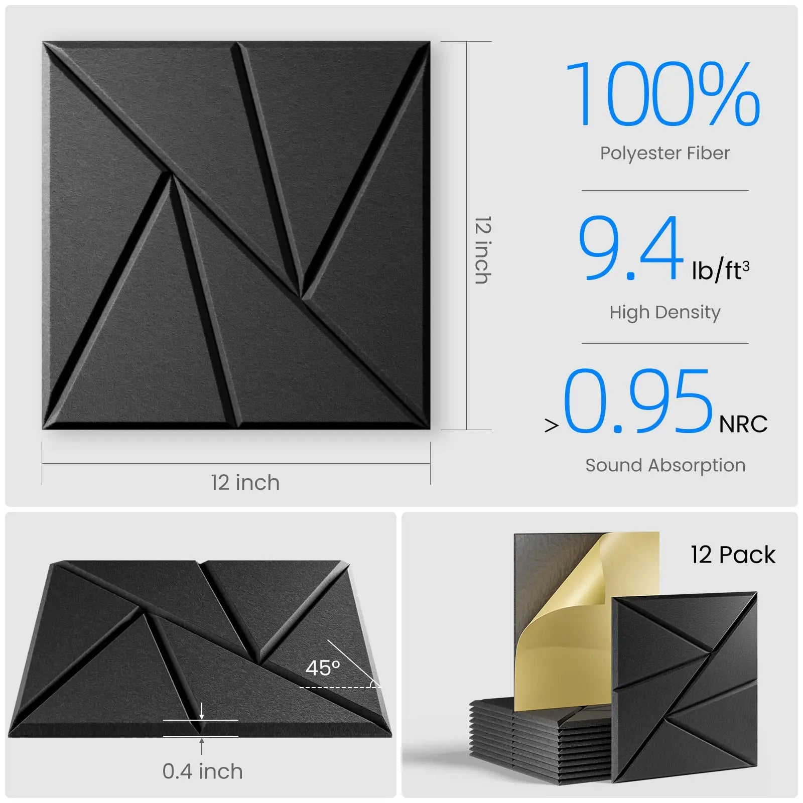 Self Adhesive Acoustic Wall Panels – 12 Pack by Snagg A Wall Panel