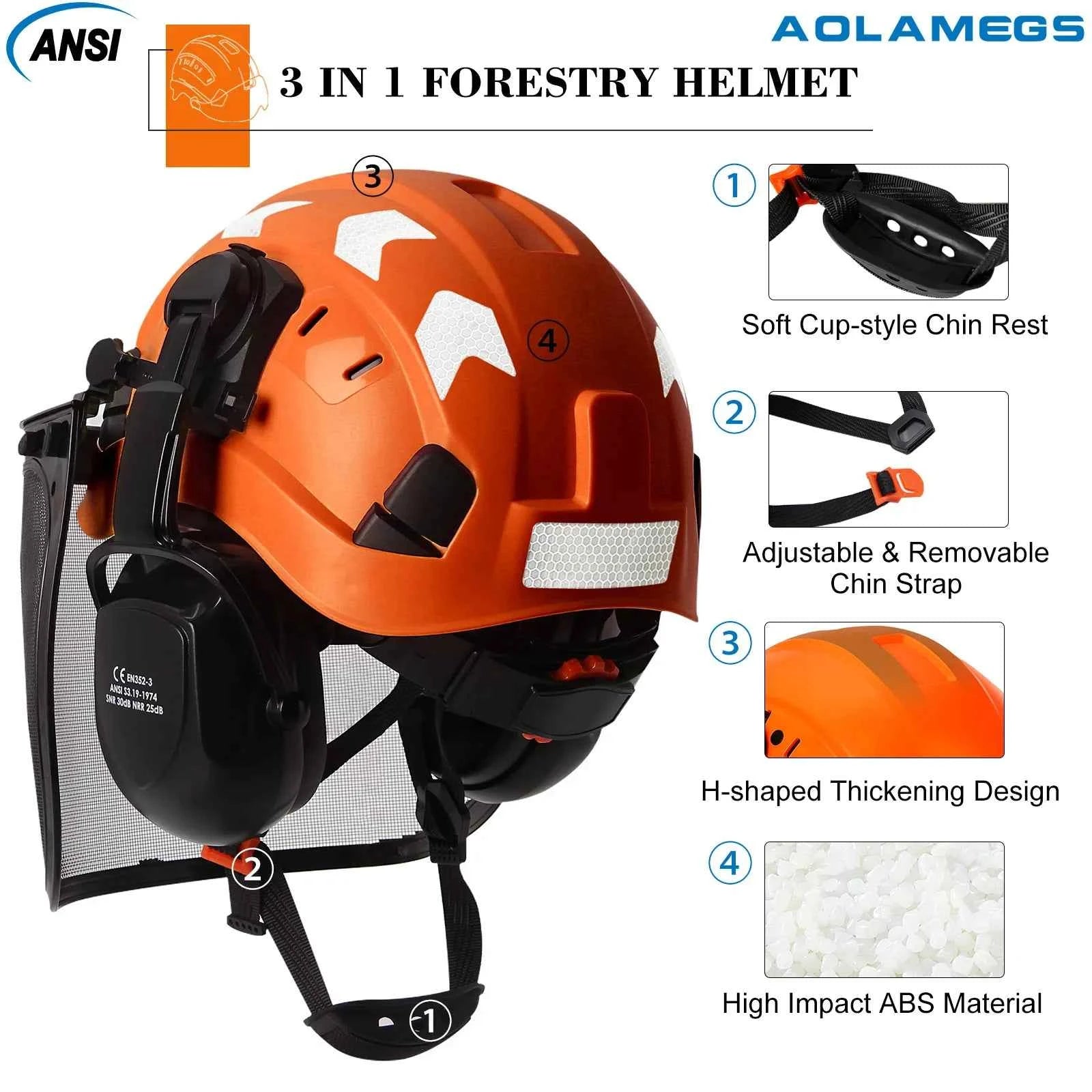 Forestry safety helmet with full face mesh shield and earmuffs – image 4
