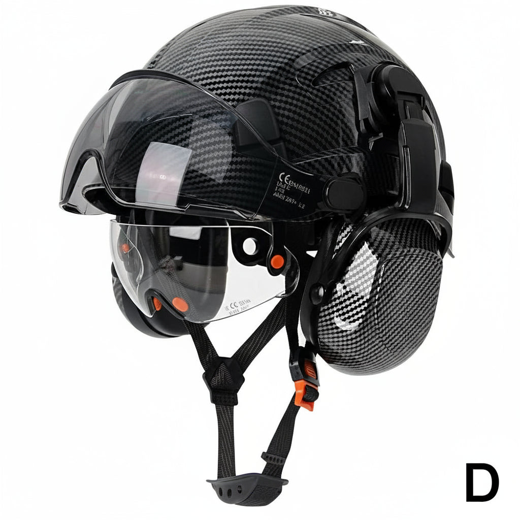 Carbon Fiber Pattern Safety Helmet With Earmuffs Double Goggles by Snagg A Safety Helmet