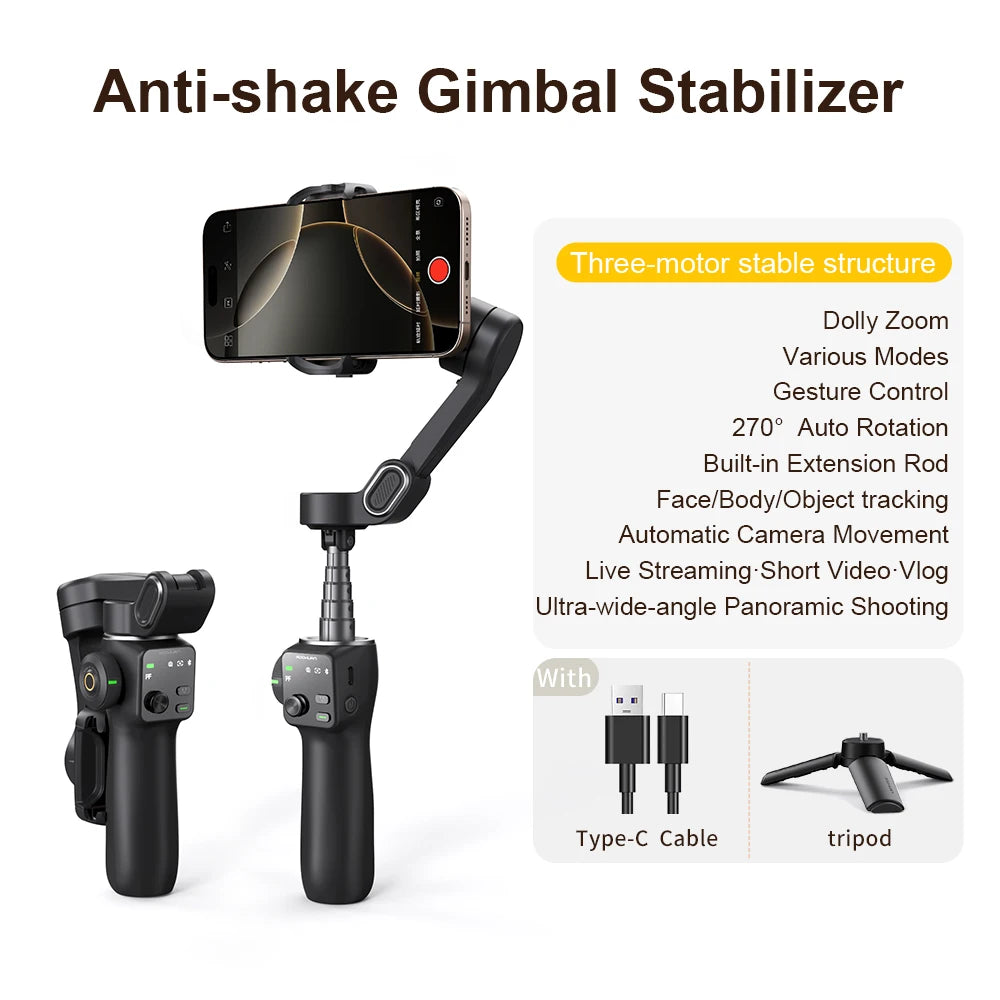3-Axis Handheld Gimbal Phone Stabilizer with Extension Rod by Snagg A Phone Holder