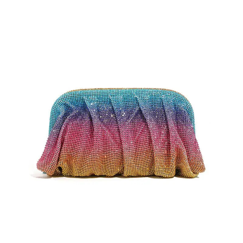 Shiny Rhinestone Crystal Fold Evening Clutch