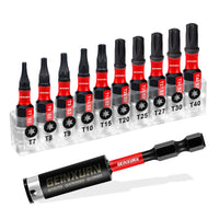 1" T7–T40 Torx Screwdriver Bit Set – Impact Tough Magnetic S2 Alloy Steel with 3" Bit Holder
