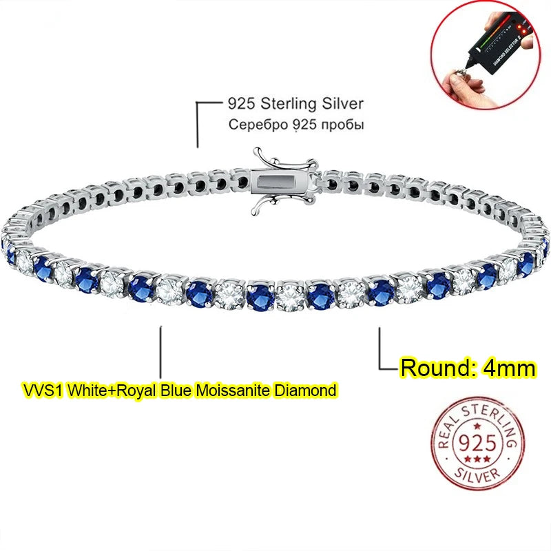 3.0mm D Color VVS1 Moissanite Tennis Bracelet - B / 4mm / 16cm / 925 Silvery - Bracelets