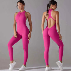 Women's Backless Scrunch Butt Yoga Jumpsuit | Sleeveless Zip One-Piece Gym Sport Fitness Overalls