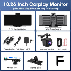 10.26" 4K Dash Cam And Rearview Mirror Car Video Player with Wireless CarPlay by Snagg A Car DVR