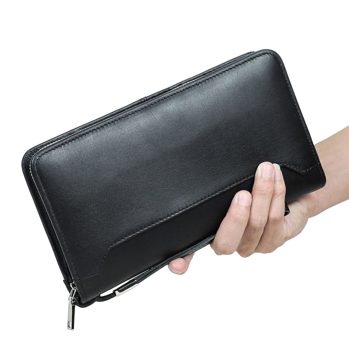Genuine Leather Family Passport Clutch Wallet with Card Holder & Phone Pocket