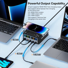 260W GaN Desktop USB-C Charger | Digital Display 140W PD3.1 PPS QC4.0 Fast Charger Laptop Tablet Phone