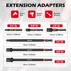 14 Pcs Impact Socket Adapter Set – Quick-Release & Magnetic Drill Bit Extensions with Swivel & Right Angle Adapters