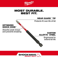 Milwaukee SHOCKWAVE™ PH2 Cross Impact Bit (90mm) – Wear Guard Technology