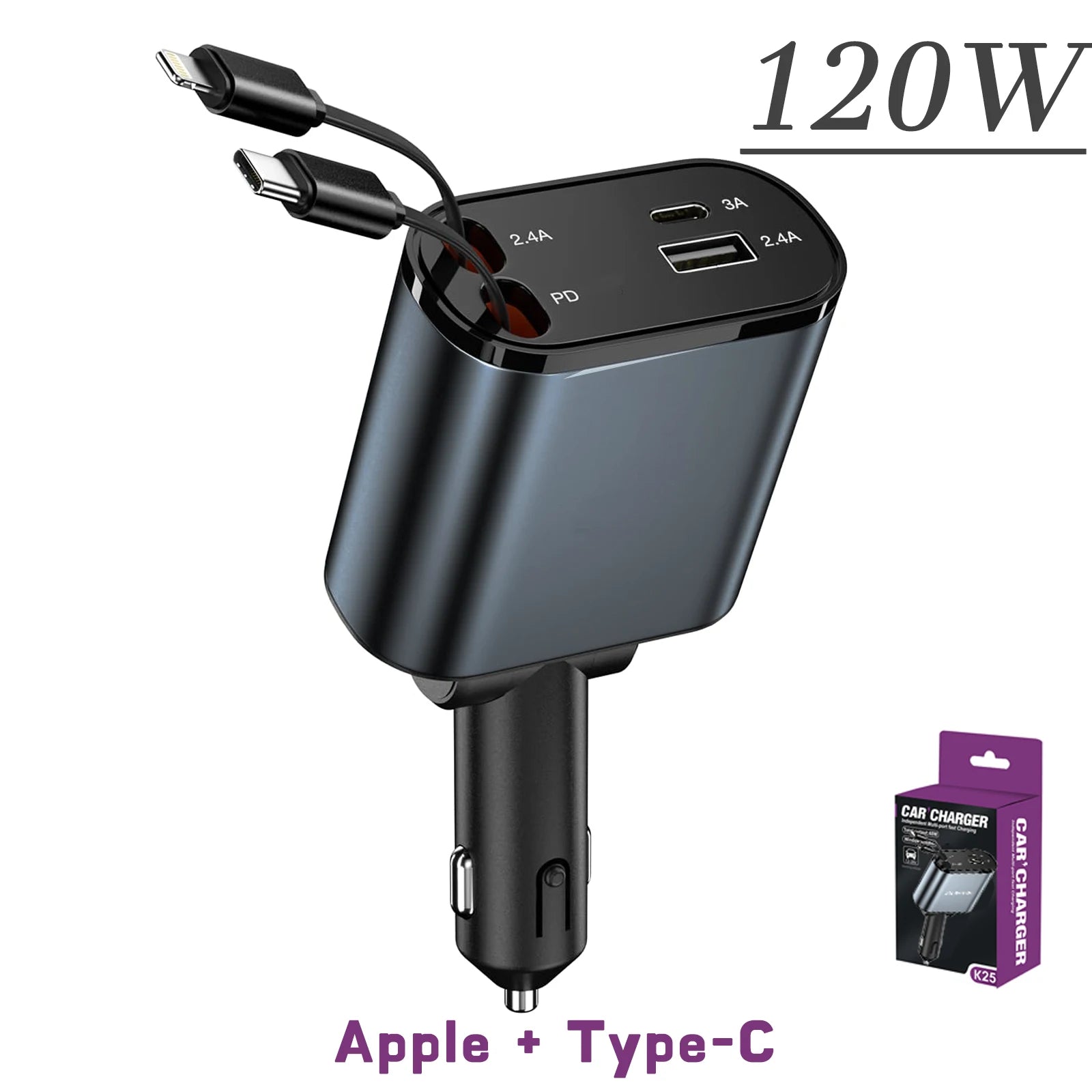 120/66w - 4 in 1 Retractable Car Charger by Snagg A Car Adapter