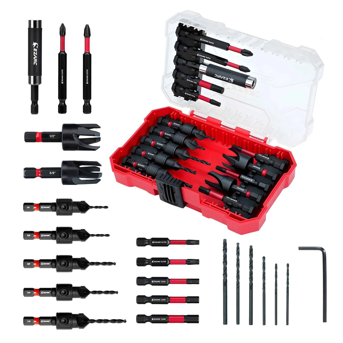 22pcs Countersink Drill Bit Set for Woodworking | Magnetic Extension Bit Holder Screwdriver Bits 1/4" Hex