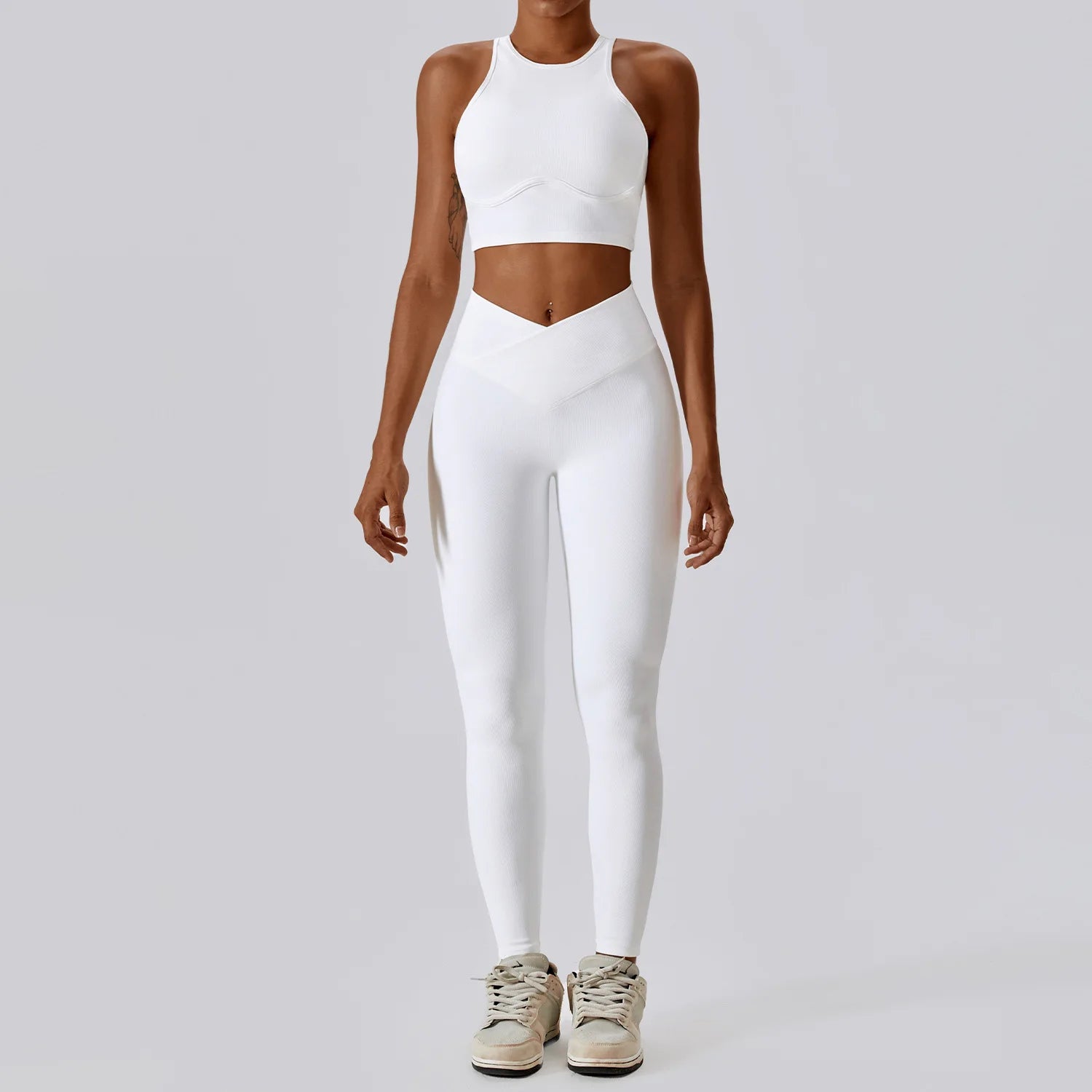 Women's 2-Piece Ribbed Seamless Yoga Set | Sports Bra & Gym Leggings Fitness Tracksuit Activewear