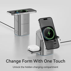 Qi2 Auto-rotate Touch Magnetic 3 in 1 Wireless Charger for IPhone Phones, Watch & AirPods by Snagg A Charging Station