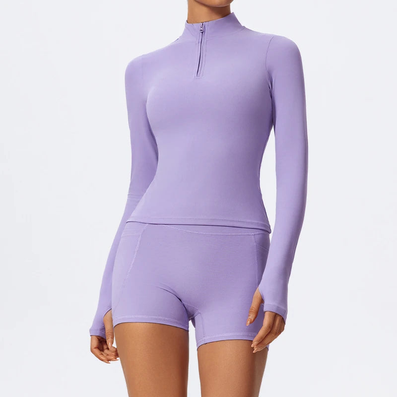 Women's Long Sleeve Workout Suit | Quick-Dry Gym Bra & Short Tracksuit Running Yoga Clothes Set