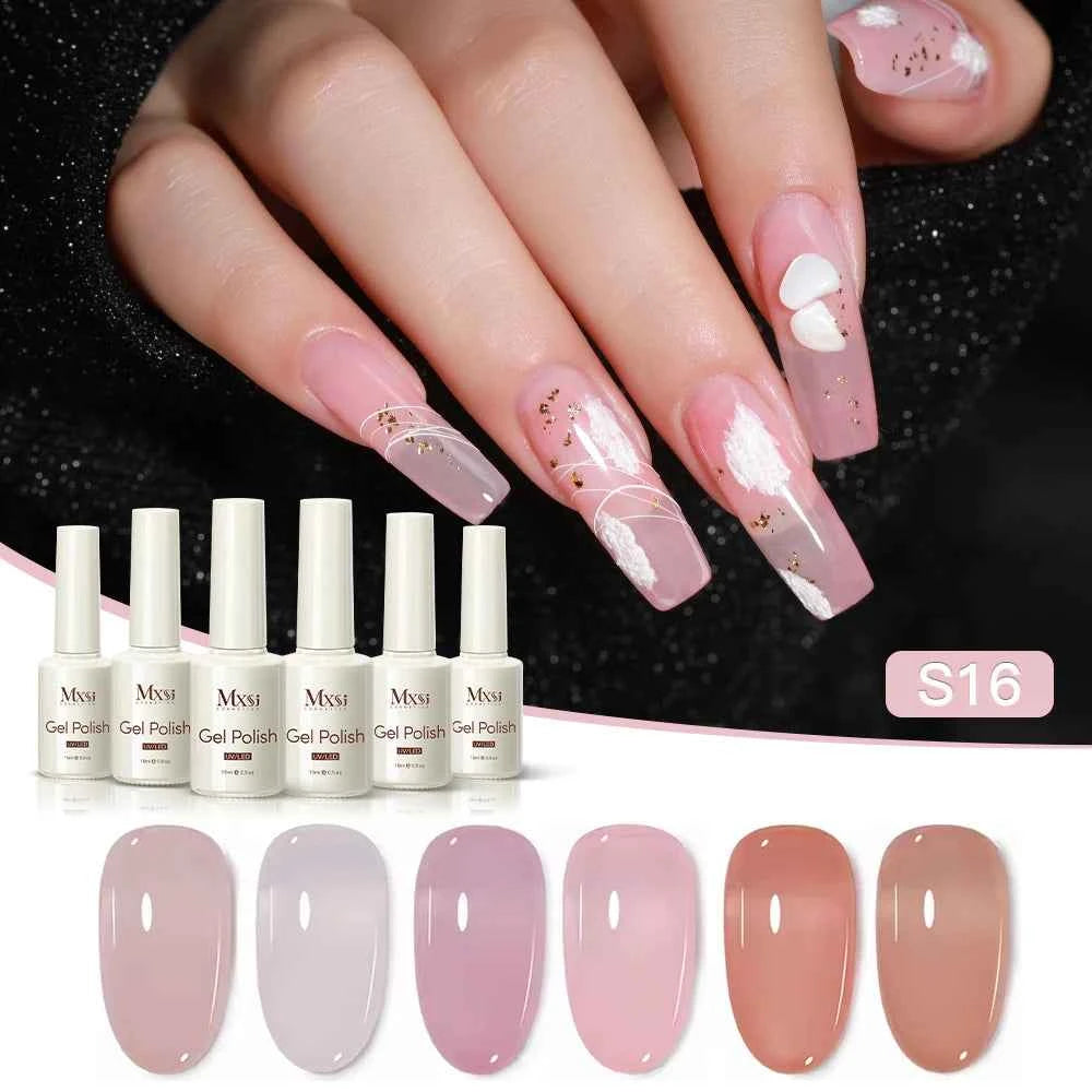 6 Piece Nude Pink Jelly Gel Collection – 15ml Professional Translucent "Syrup" Nail Art System