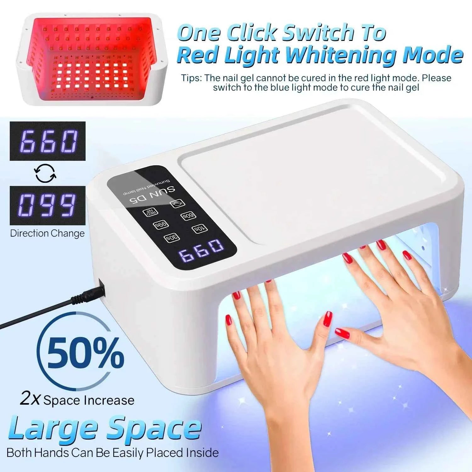 Ultra High Power 480W Professional UV/LED Nail Station – 108 LED Beads & Skin Whitening Red Light Mode