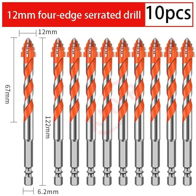 Four Edge Serrated Eccentric Drill Bit Set & High Hardness Multi Material Dry Drilling Bits