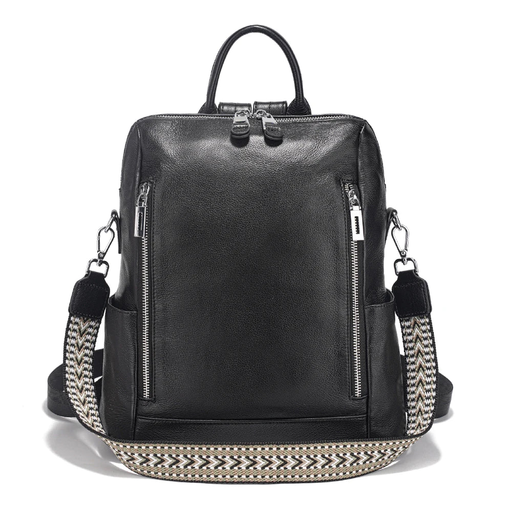 Genuine Leather Convertible Backpack – Multi-Pocket Day Pack & Shoulder Bag for Travel & Commuting