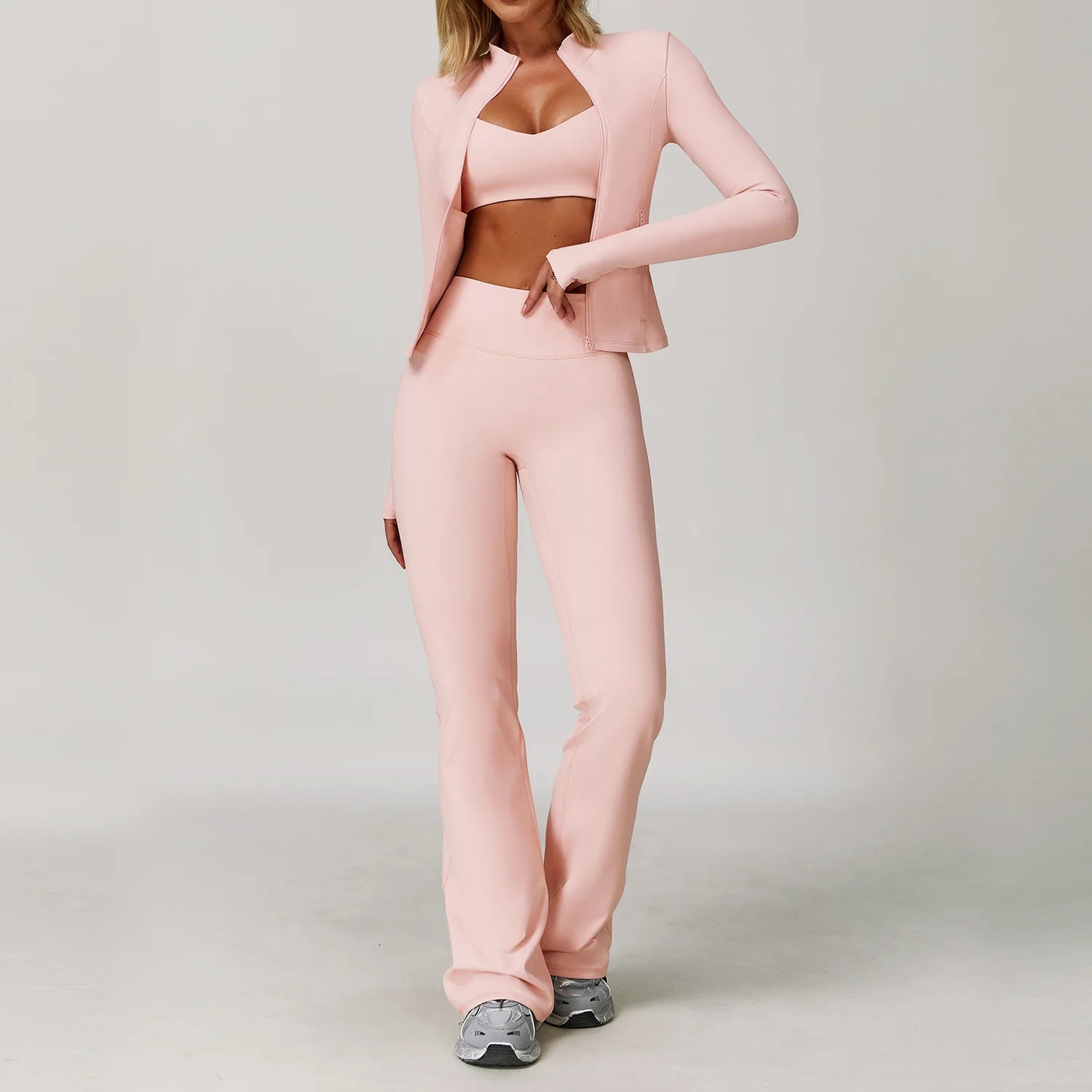 Women's 2/3-Piece Long Sleeve Yoga Suit | Sports Bra Running Workout Gym Tracksuit Athletic Wear