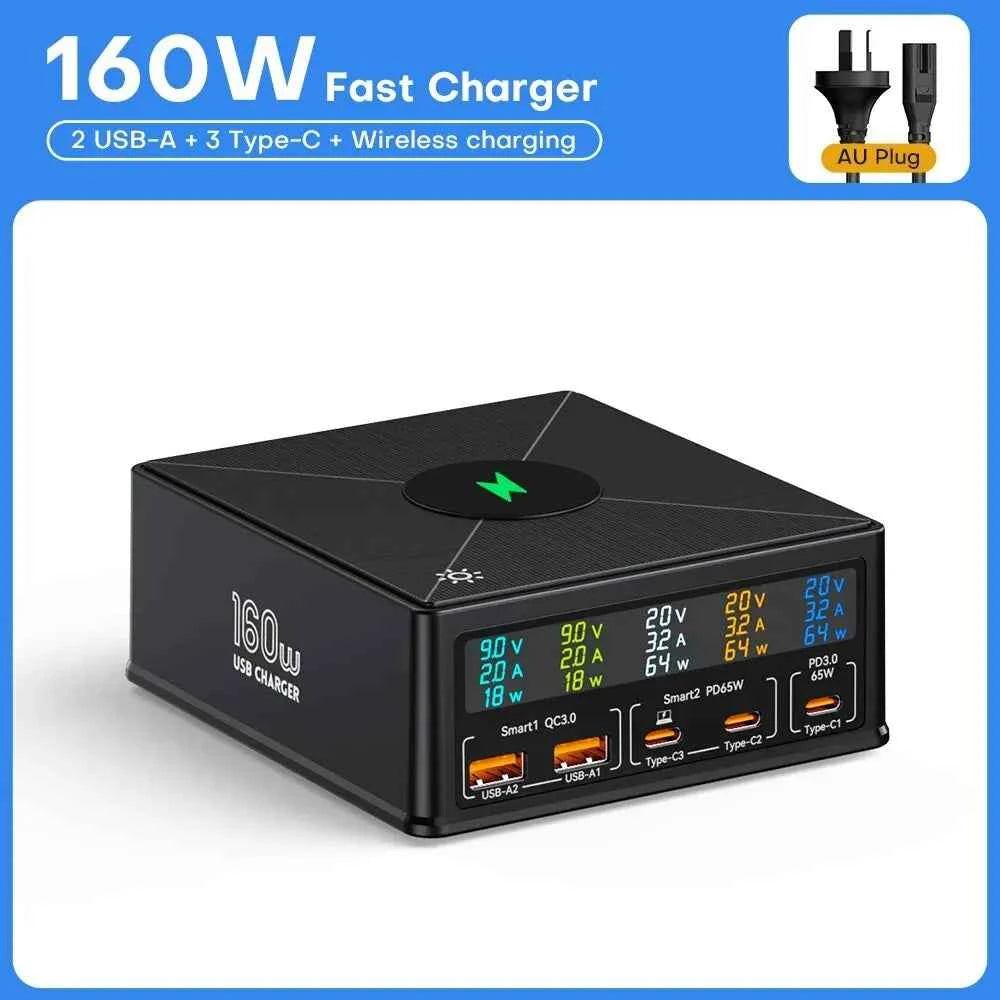 160W GaN USB Charging Station | Wireless + 100W 65W PD PPS Fast Charger for MacBook iPhone Samsung