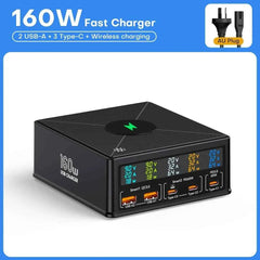 160W GaN USB Charging Station | Wireless + 100W 65W PD PPS Fast Charger for MacBook iPhone Samsung