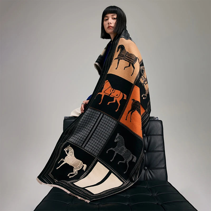 Luxury Horse Print Cashmere Feel Scarf For Women - Others In Fashion