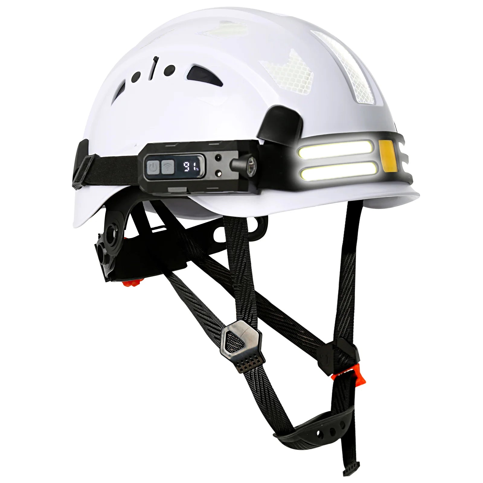 Construction safety helmet with headlamp and reflective stickers – image 15