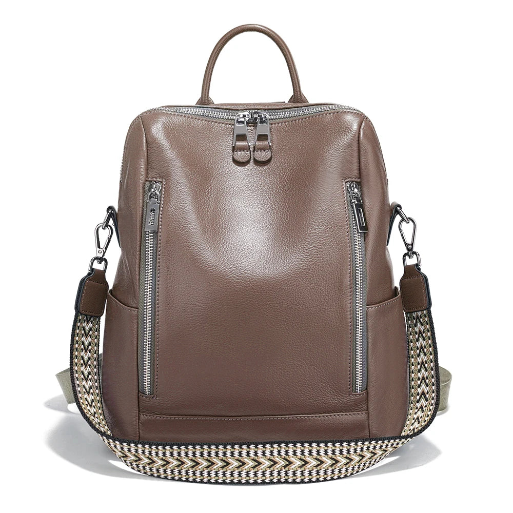 Genuine Leather Convertible Backpack – Multi-Pocket Day Pack & Shoulder Bag for Travel & Commuting